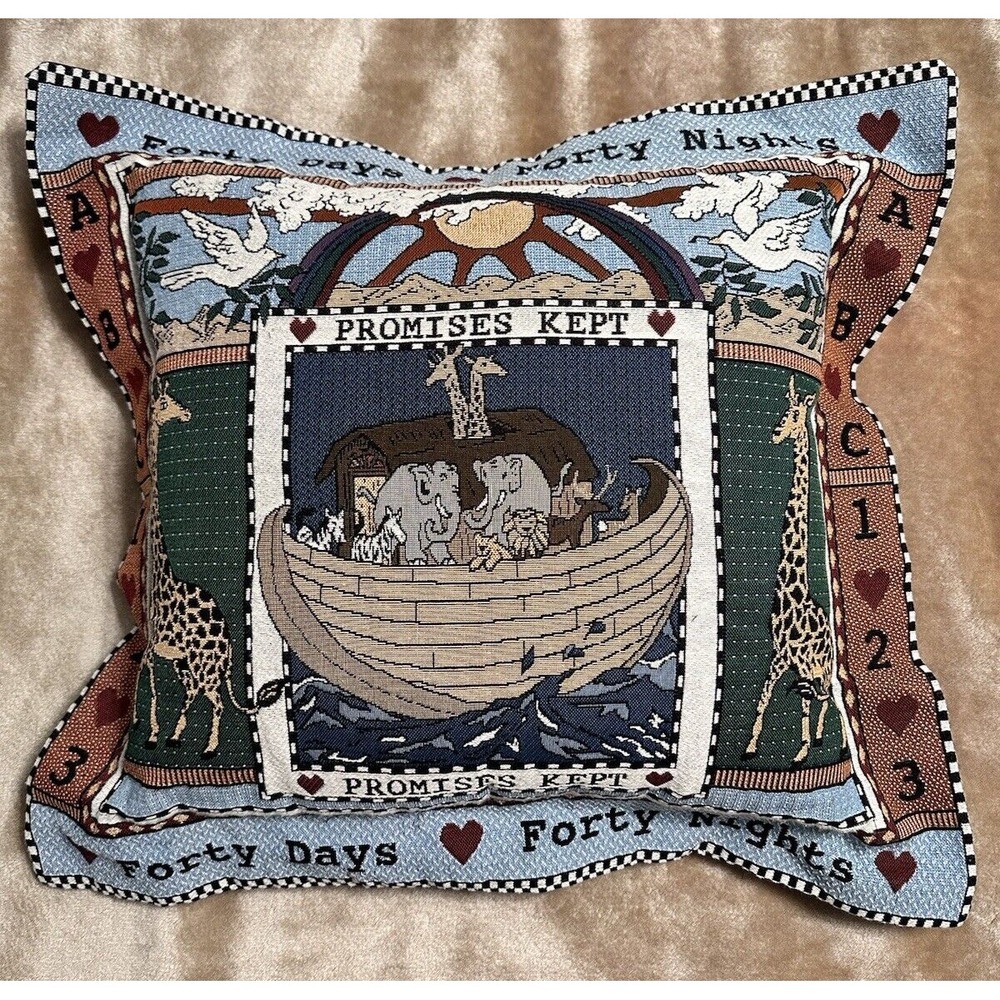 Tapestry Pillow Noah's Ark 24 x 25 Promises Kept Forty Days Forty Nights Nursery